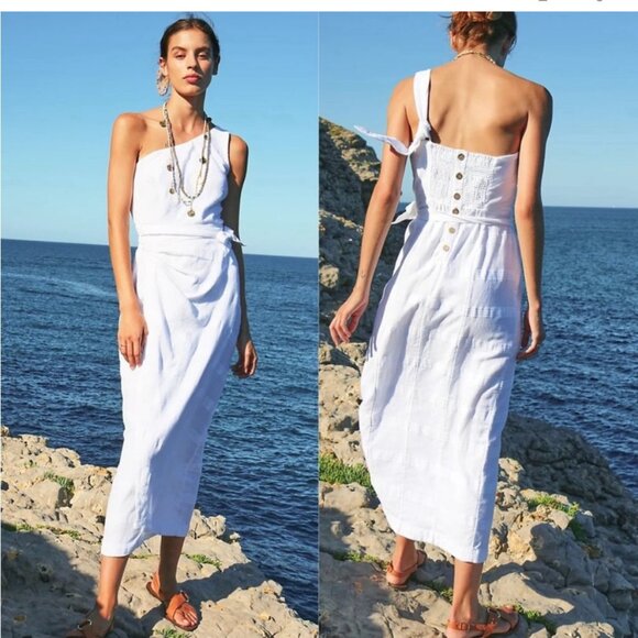 free people Dresses & Skirts - new FREE PEOPLE button back at leisure one shoulder midi dress in coconut